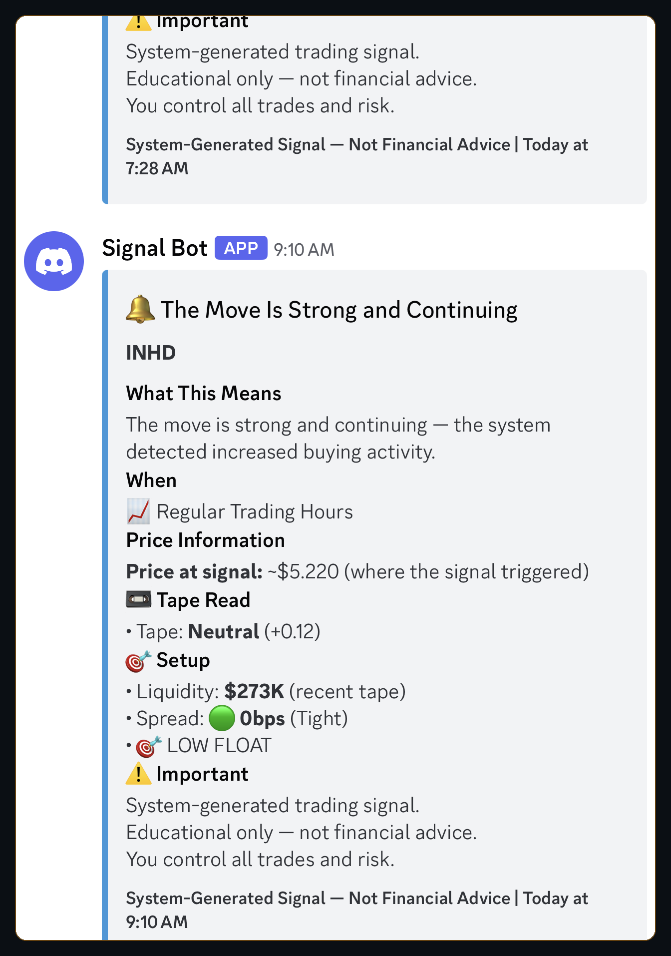 Real signal from Tape Signals hitting Discord
